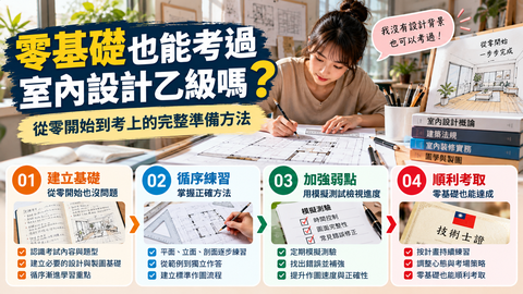 零基礎也能考過室內設計乙級嗎？從建立基礎、循序練圖、加強弱點到挑戰考取證照的四階段準備方法