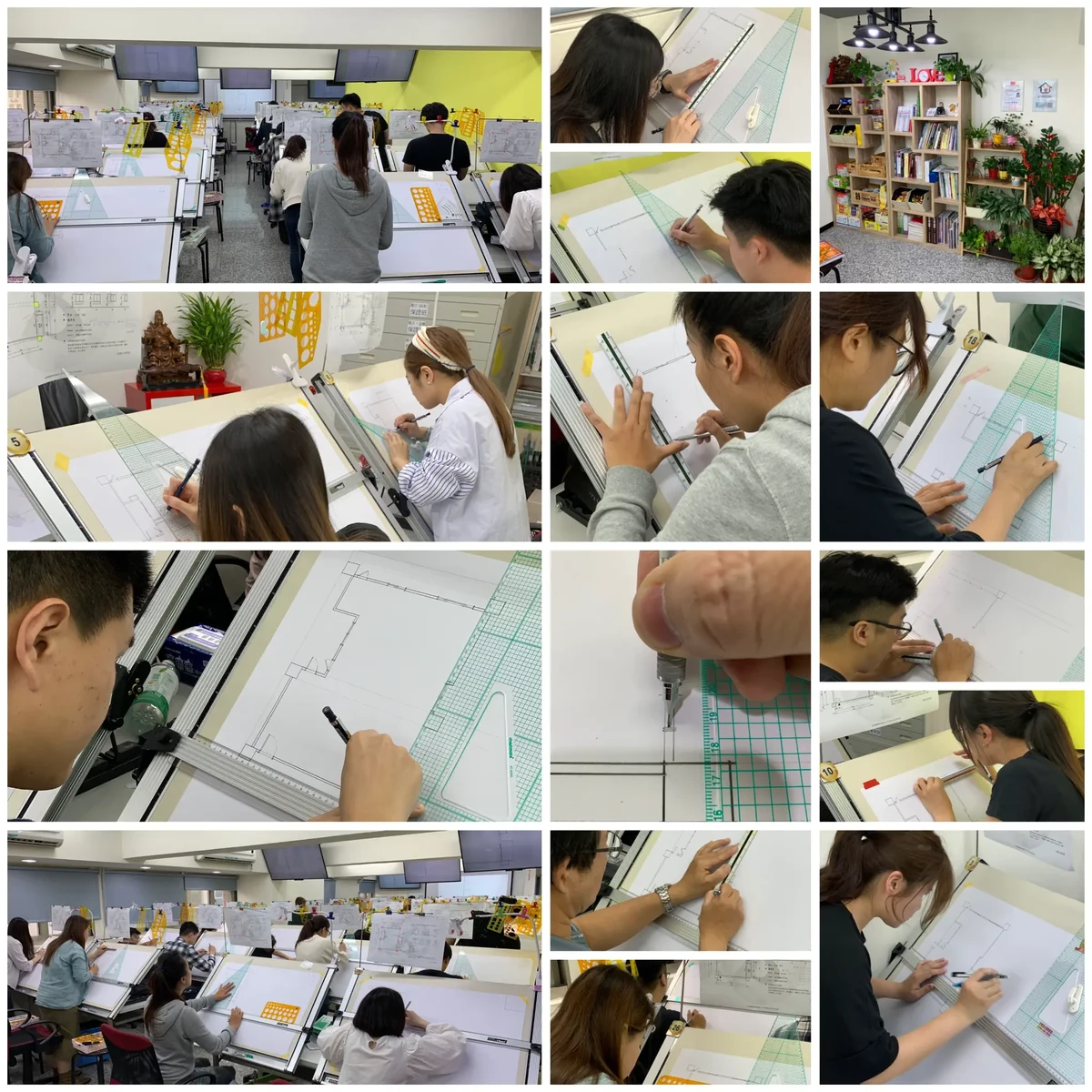 全勝學員使用尺具進行製圖練習的完整原始拼圖