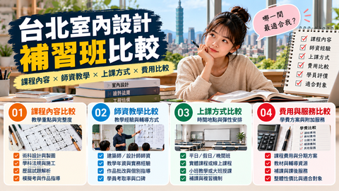 台北室內設計補習班比較指南，從課程內容、師資教學、上課方式及費用服務四大面向，選擇適合自己的證照補習班